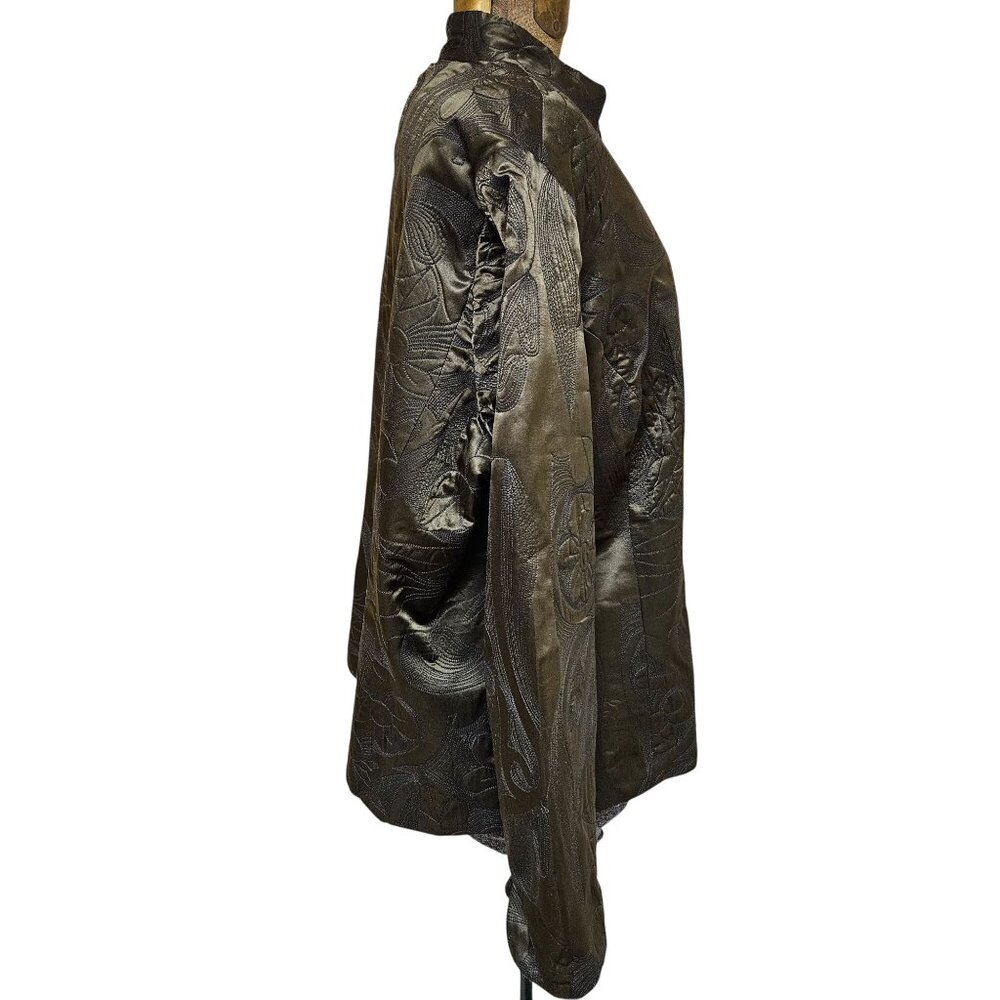 Coldwater Creek Jacket Womens 2X Silk Blend Quilted Stitch Asian Imperial Green - Picture 4 of 11